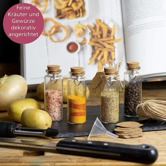 WeddingTree Small Glass Bottles with Cork Lids with Heart Pendant -Funnel - Picture 4 of 5